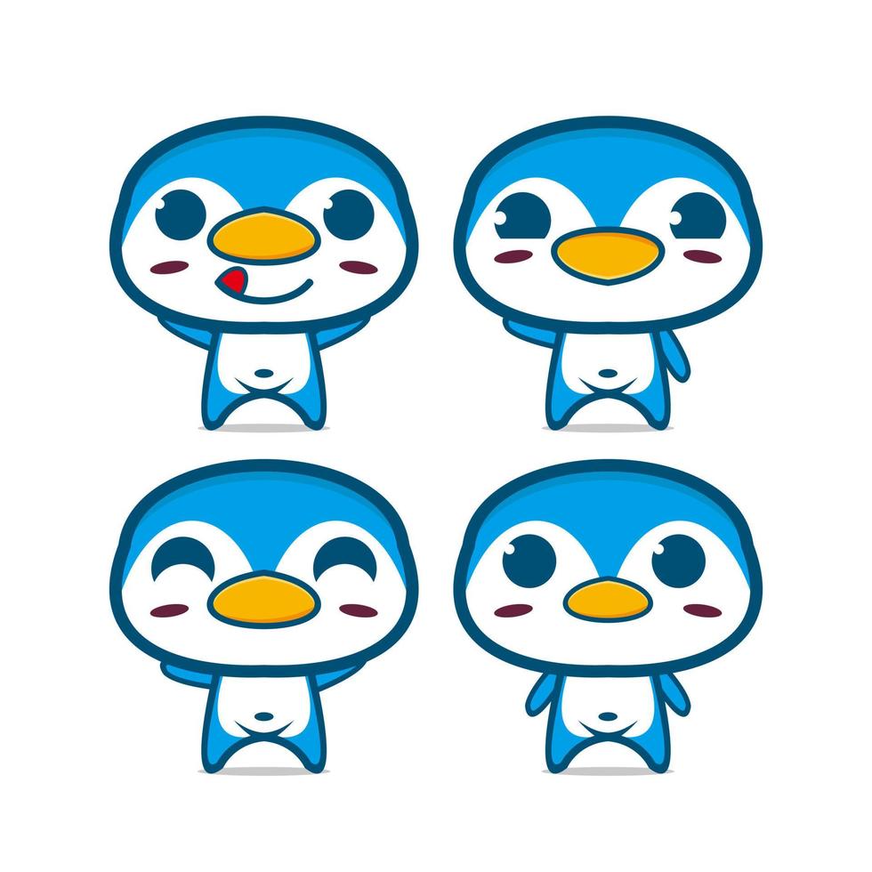 schattige pinguïn set collectie. vectorillustratie van pinguïn mascotte karakter platte cartoon gezicht. geïsoleerd op een witte achtergrond. schattig karakter pinguïn mascotte logo idee bundel concept vector