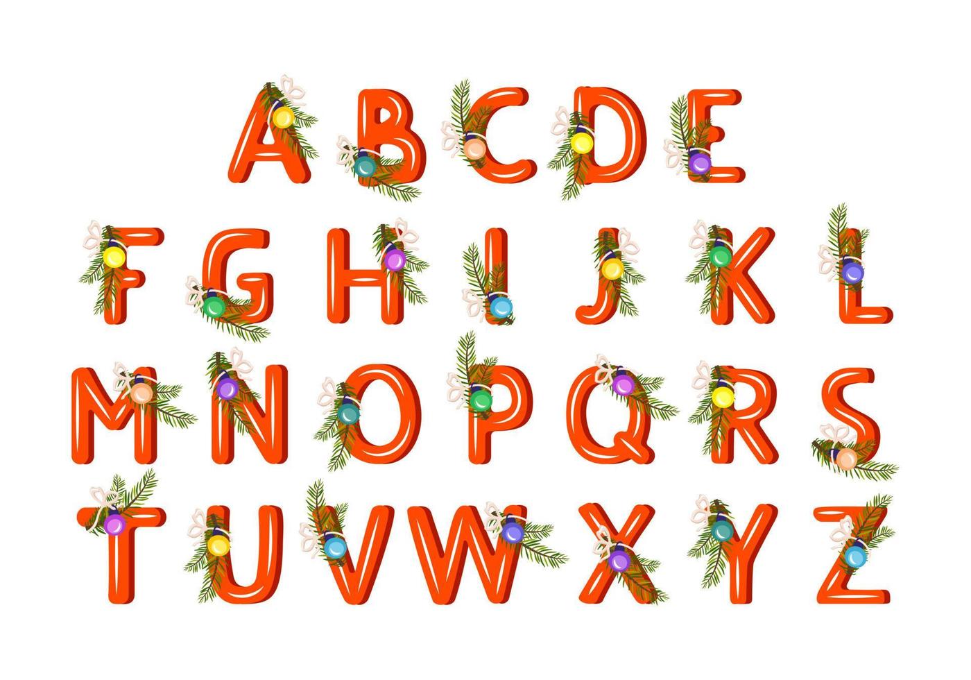 Omgaan met Spreek uit Onverschilligheid alfabet gemaakt van rode letters met groene kerstboomtak, bal en boog.  feestelijk lettertype, symbool van gelukkig nieuwjaar en kerstmis, teken en  figuur met verschillende vormen 5240169 - Download Free Vectors, Vector  Bestanden,