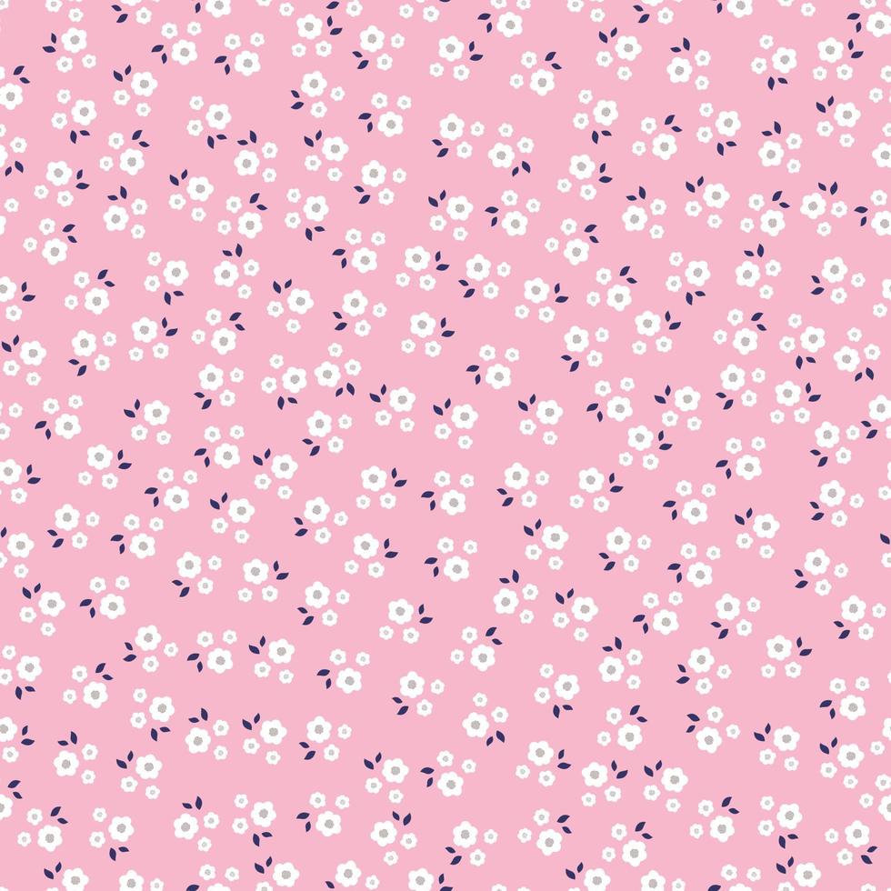 mooie naadloze patronen, ontwerp met kleine witte bloemen willekeurig verspreid op een roze achtergrond. ontwerp, gebruikt voor stof, textiel, publicaties, geschenkverpakking, vectorillustratie vector