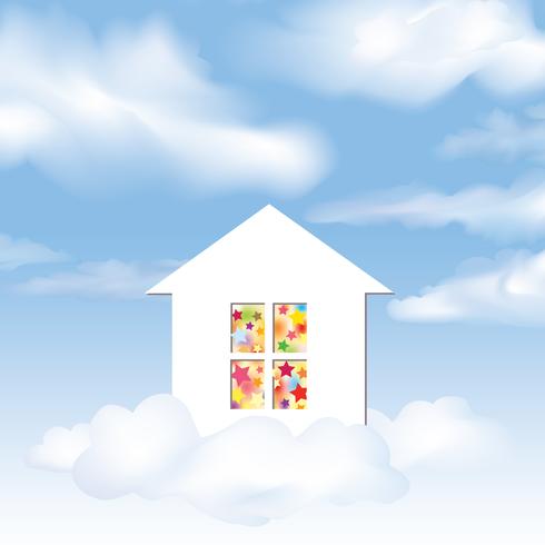 Feest huis. Droom concept. Blauwe lucht met wolken vector