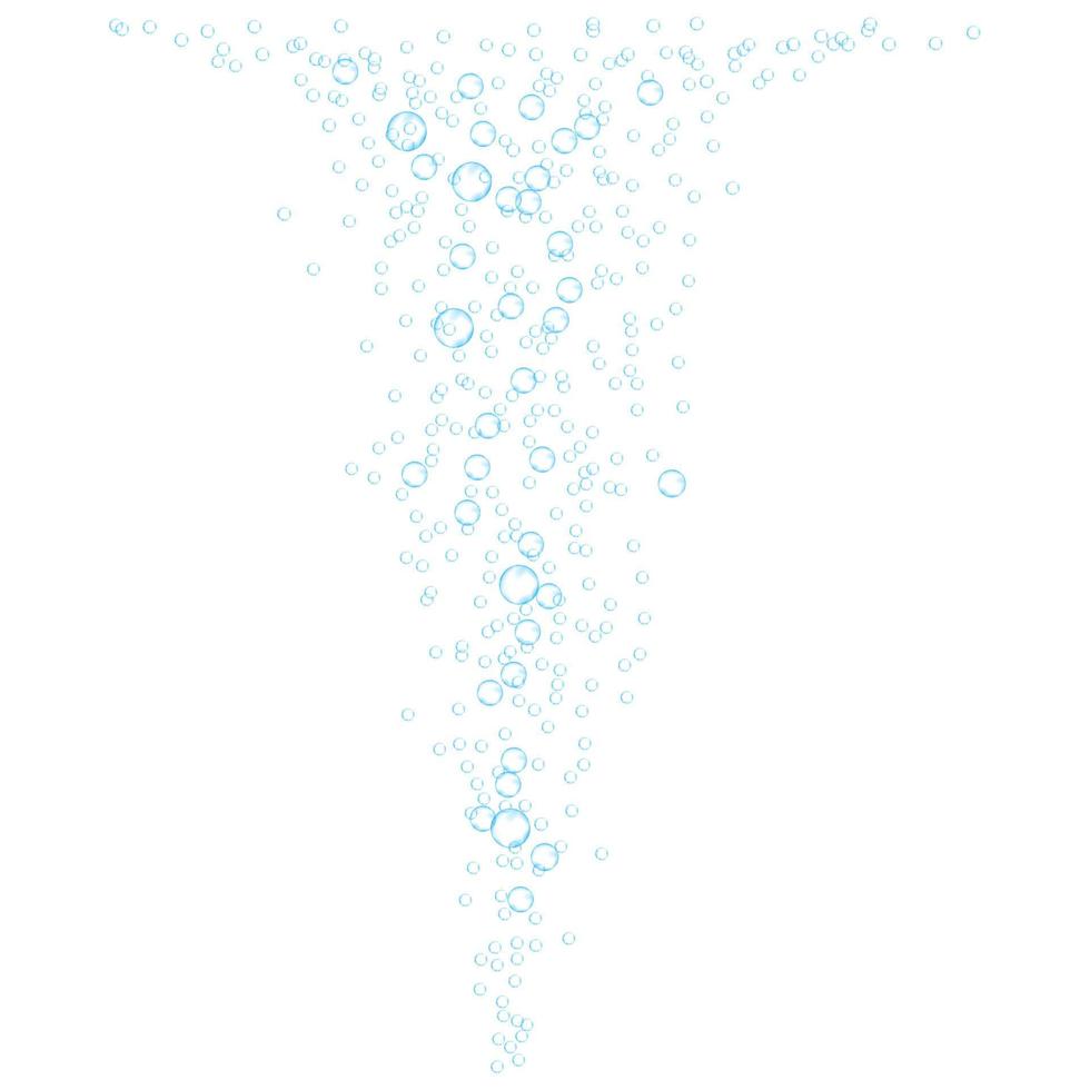 onderwater bubbels van bruisend soda. luchtstromen. tabletten oplossen. realistische zuurstofpop in bruisende drank. blauwe vector schittert op een witte achtergrond.