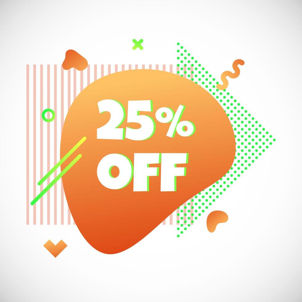 modern vloeibaar abstract speciale aanbieding prijs teken 25 korting tekst gradiënt vlakke stijl ontwerp vloeistof vectoren kleurrijk vector illustratie banner eenvoudige vorm reclame grote verkoop of goedkeuring symbool