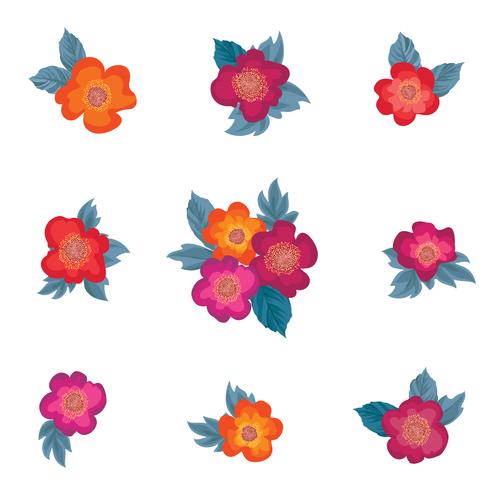 Bloemen boeket. Bloemenlijst. Wenskaart instellen. Zomer decor vector