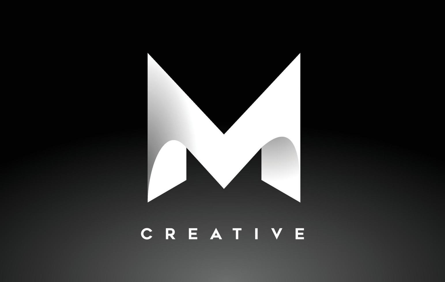 witte letter m logo-ontwerp met minimalistische creatieve look en zachte schaduw op zwarte achtergrond vector