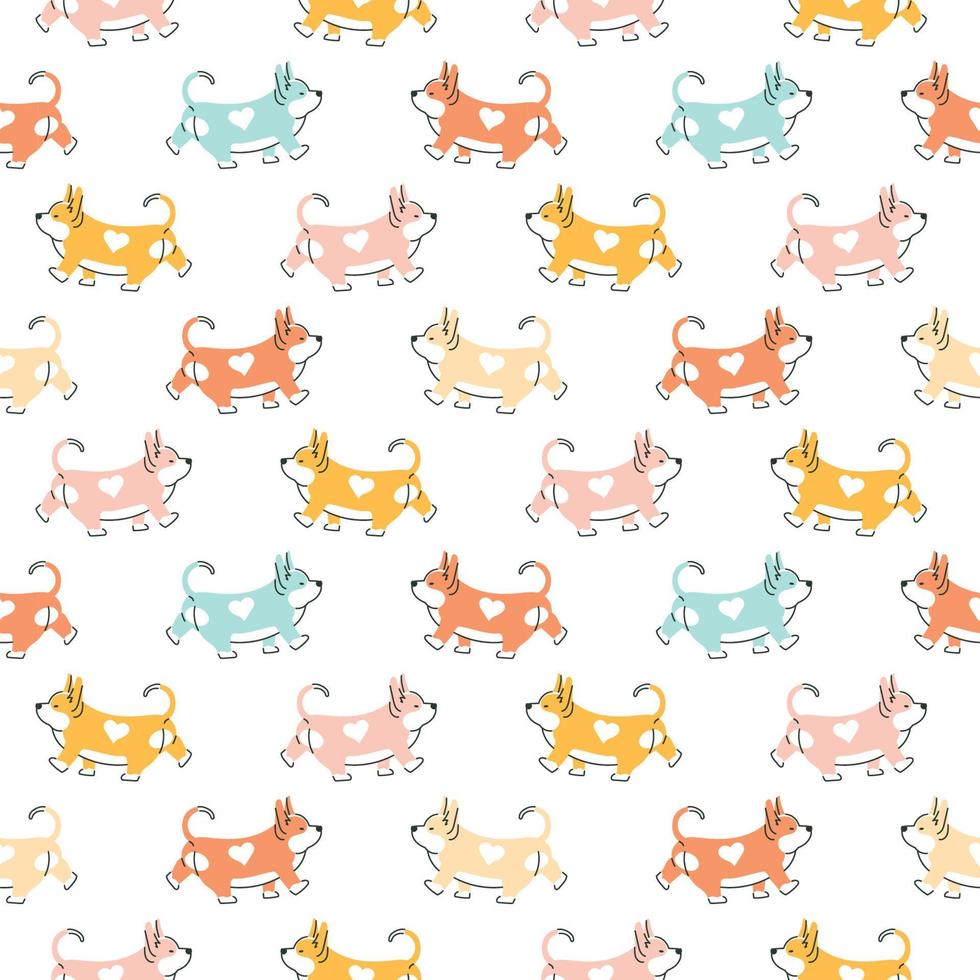 naadloze patroon met schattige cartoon corgi hond. dier herhalende achtergrond. hand getekend ontwerp voor stof. vector illustratie