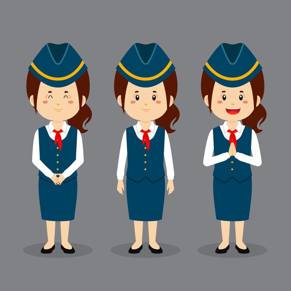 stewardess karakter met verschillende expressie vector