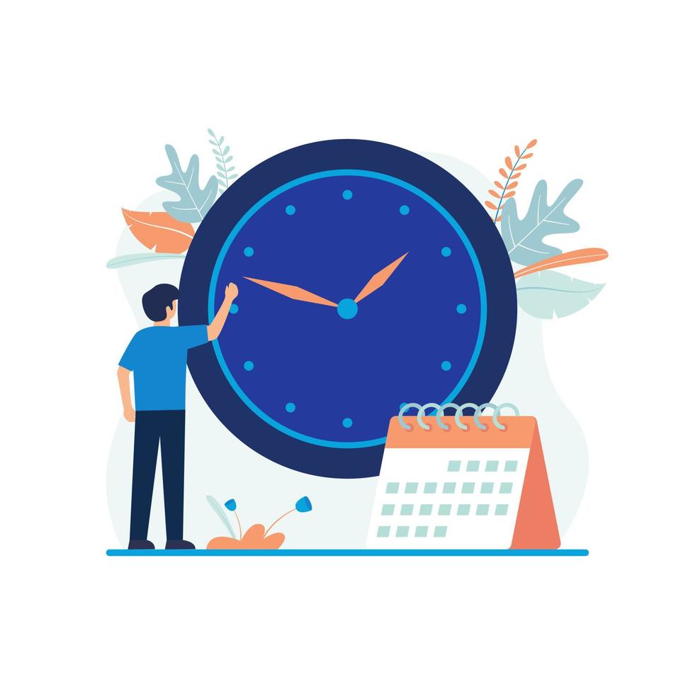 zakenman time management planning evenementen, klok, kalender, agenda en deadlines illustratie. platte vector geschikt voor vele doeleinden.