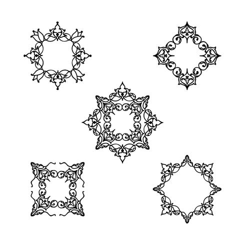 Decoratieve lijn bloemmotief set. Bloem frame Arabische ornament vector