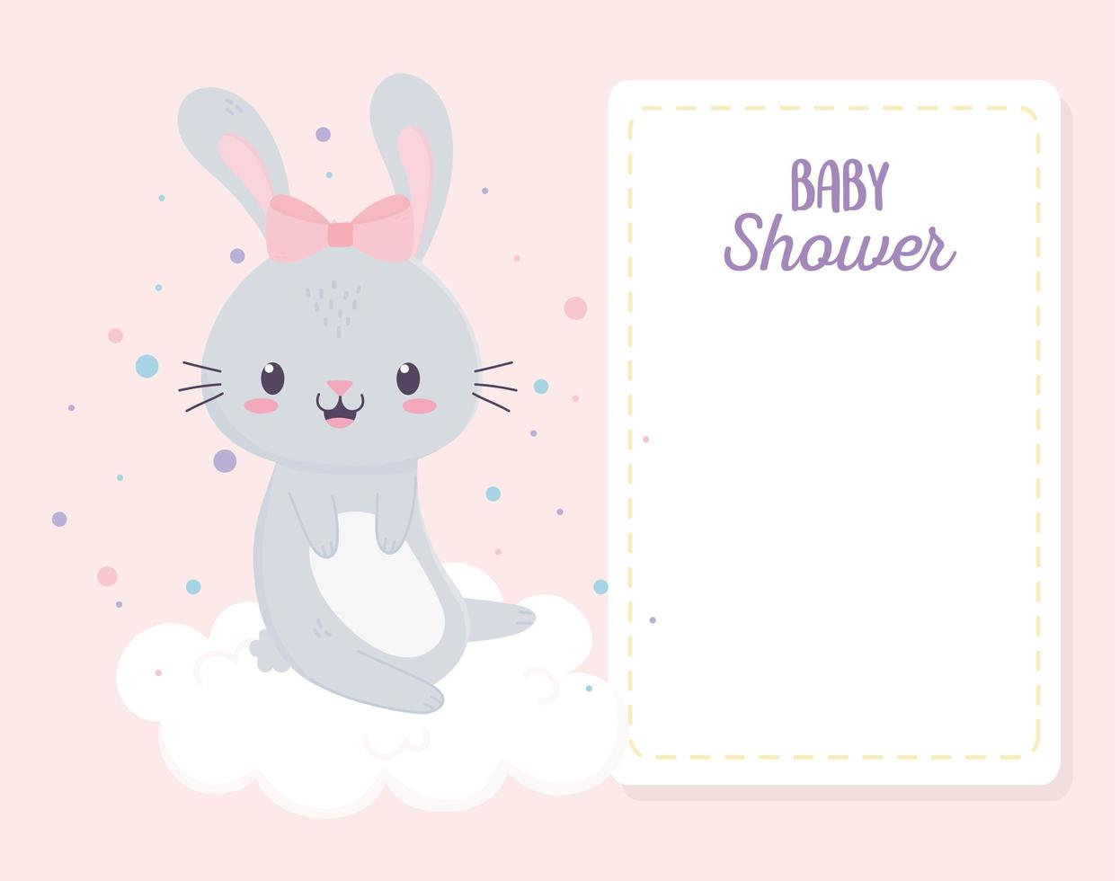 baby shower schattig klein konijntjesmeisje in wolk wenskaart vector