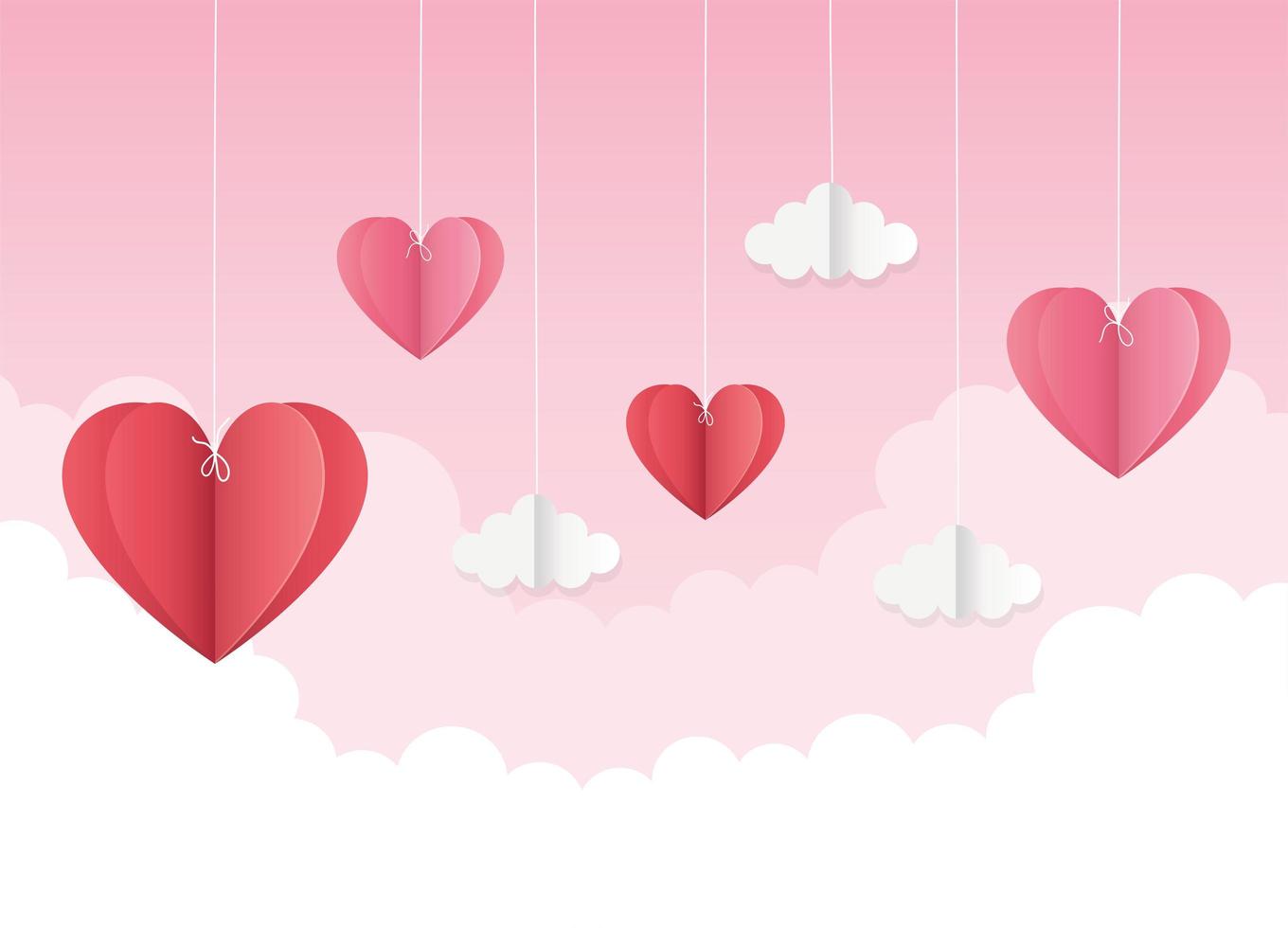 happy Valentijnsdag origami hangende harten wolken vector