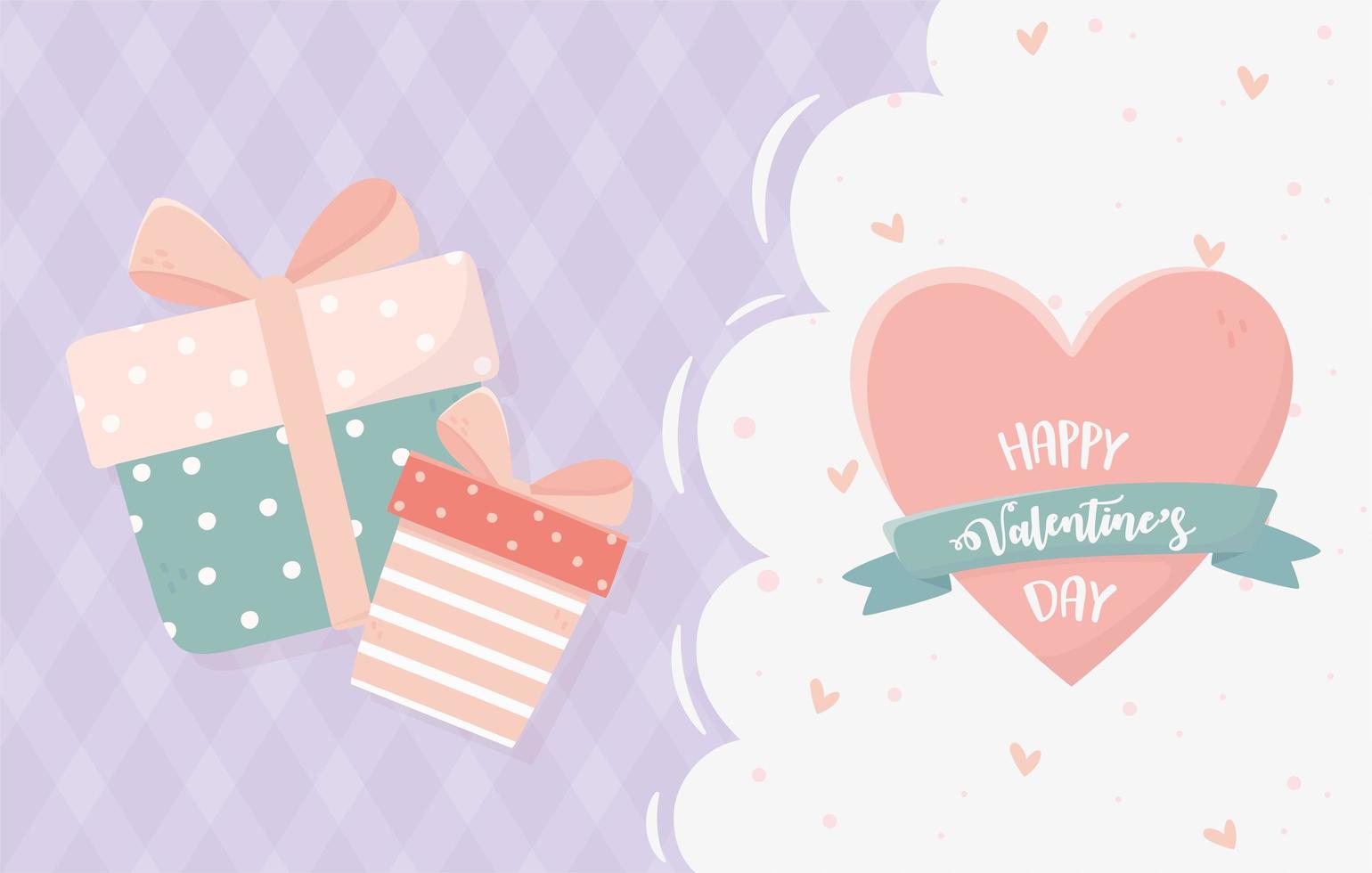 gelukkige Valentijnsdag decoratieve geschenken hart lint vector