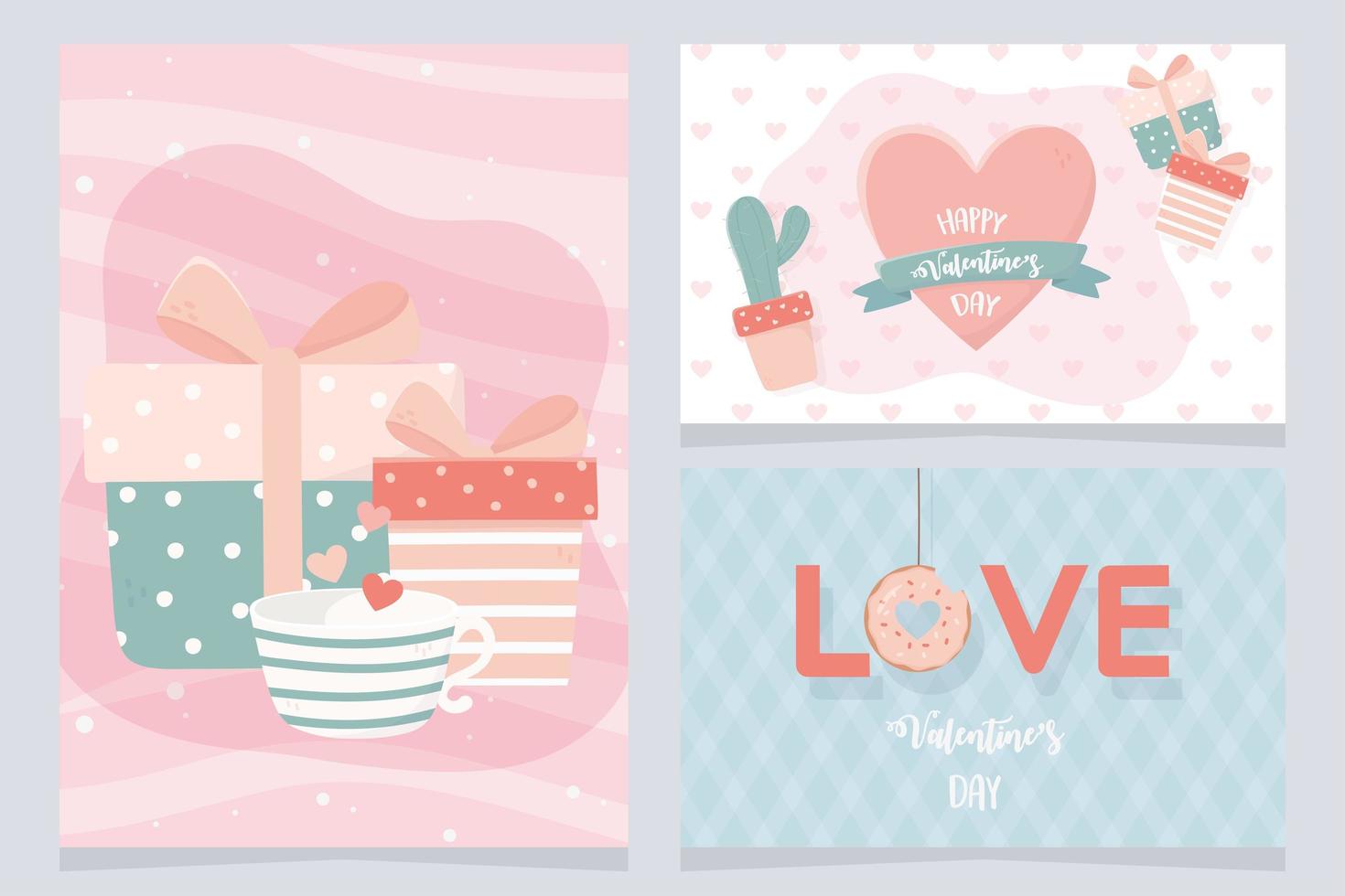 happy Valentijnsdag banners met cactus en pictogrammen vector