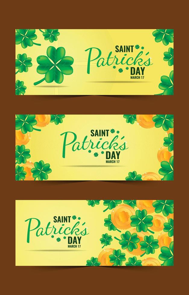 Saint Patrick's Day banner met groene klaver en gouden munt vector