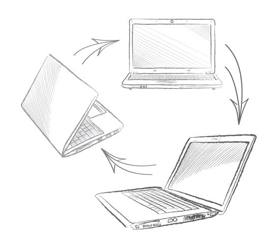 Laptop instellen Computers verbinding concept. Sociaal samenwerkingsverband vector