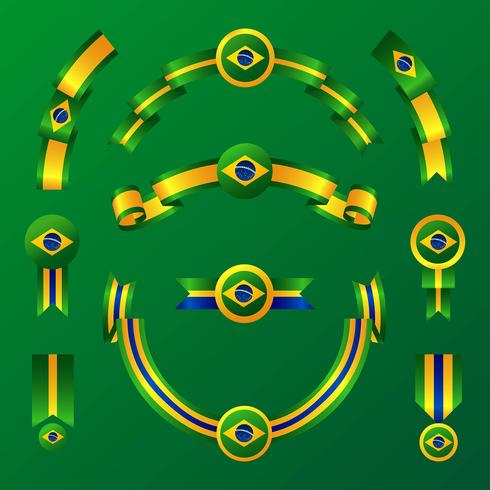 Vlag van Brazilië lint Clipart Set vector