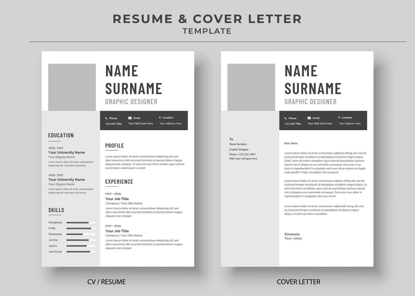 cv en sollicitatiebriefsjabloon, minimalistisch cv cv-sjabloon, cv professionele banen cv's vector