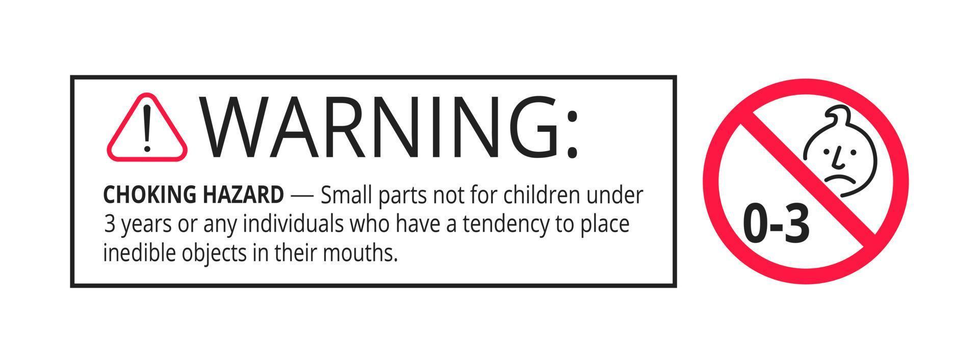 verstikkingsgevaar verboden teken sticker niet geschikt voor kinderen onder de 3 jaar geïsoleerd op een witte achtergrond. vector
