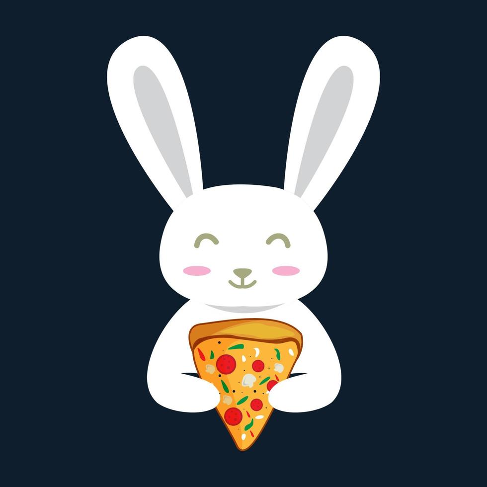 konijn met pizza schattig logo vector pictogram ontwerp