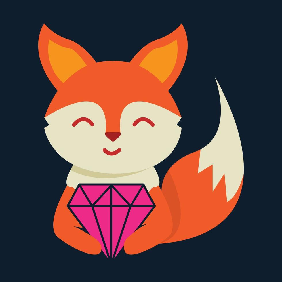 dierlijke vos met diamant schattig logo vector pictogram ontwerp