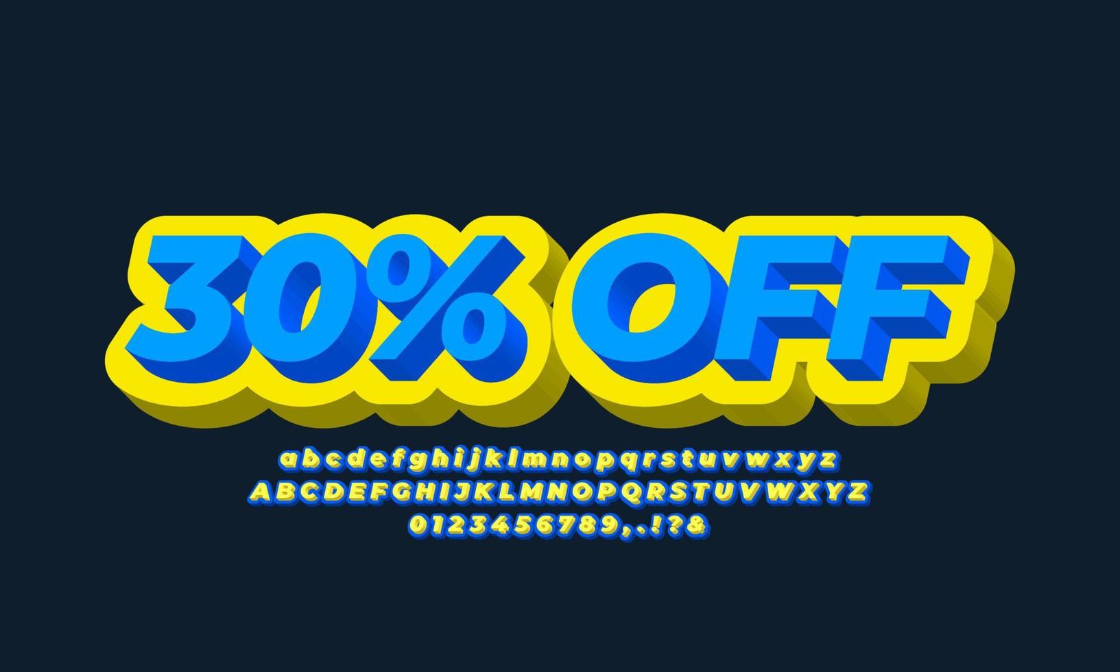 blauw geel 3D-teksteffect of lettertype-effect stijlnummer en alfabet vector