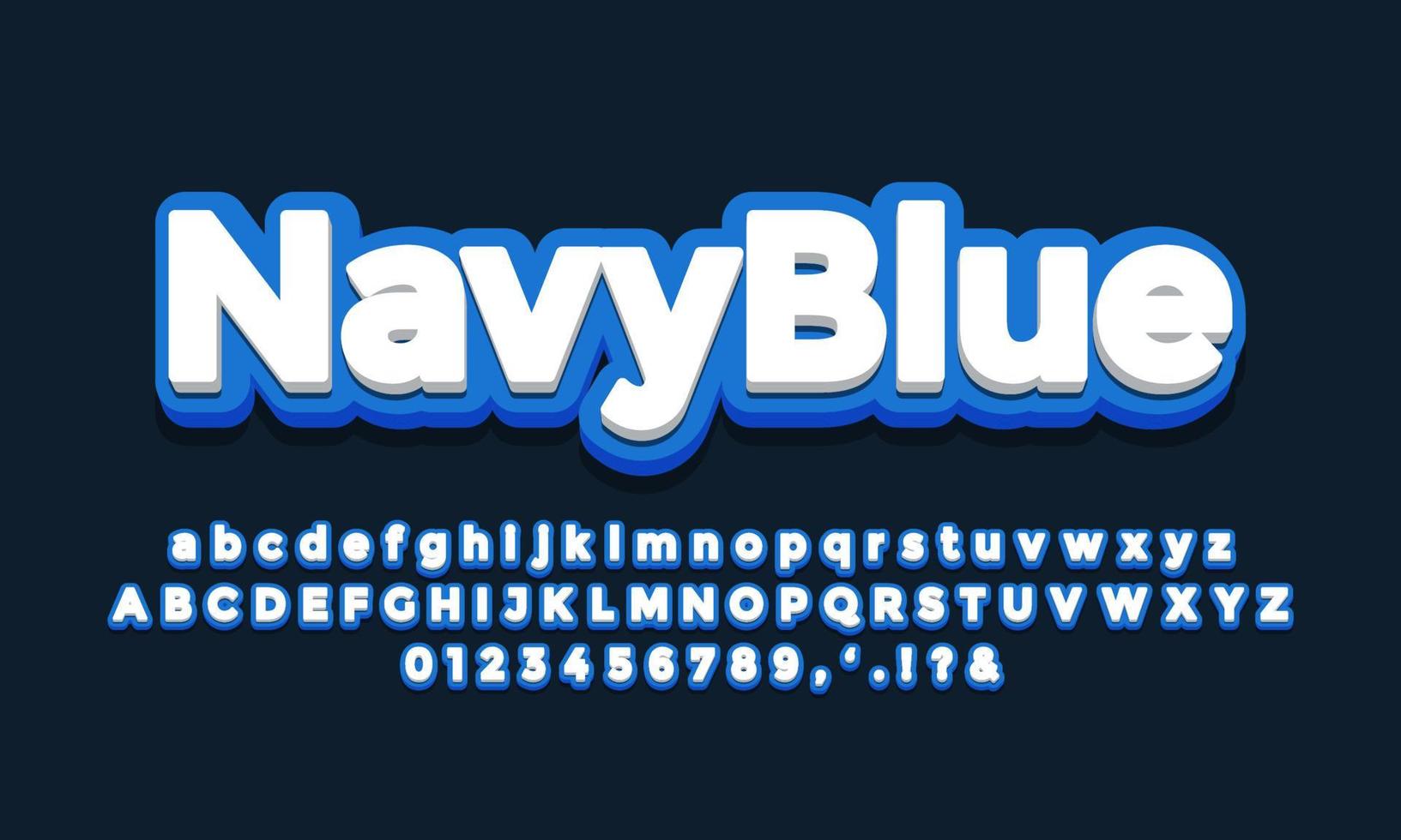 marineblauw met wit 3D-lettertypeeffect of teksteffectontwerp vector