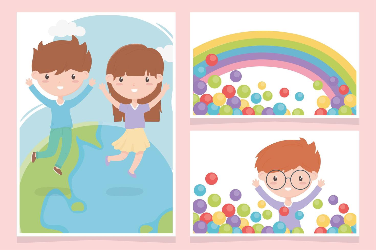 gelukkige kinderdag, grappige kaarten voor het vieren van tekenfilms voor kinderen vector