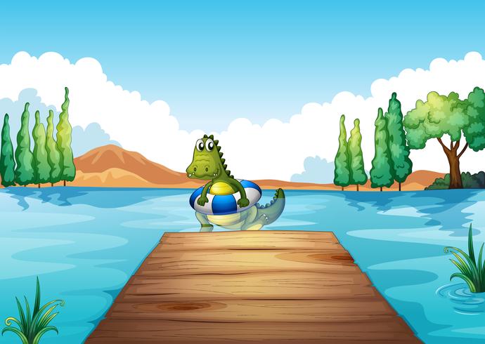 Een krokodil in een boei zwemmen vector