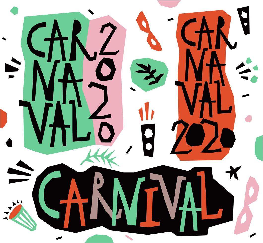 vector carnaval belettering, poster, kaart met handgetekende elementen. populair evenement in brazilië. Feestelijke stemming. carnaval titel