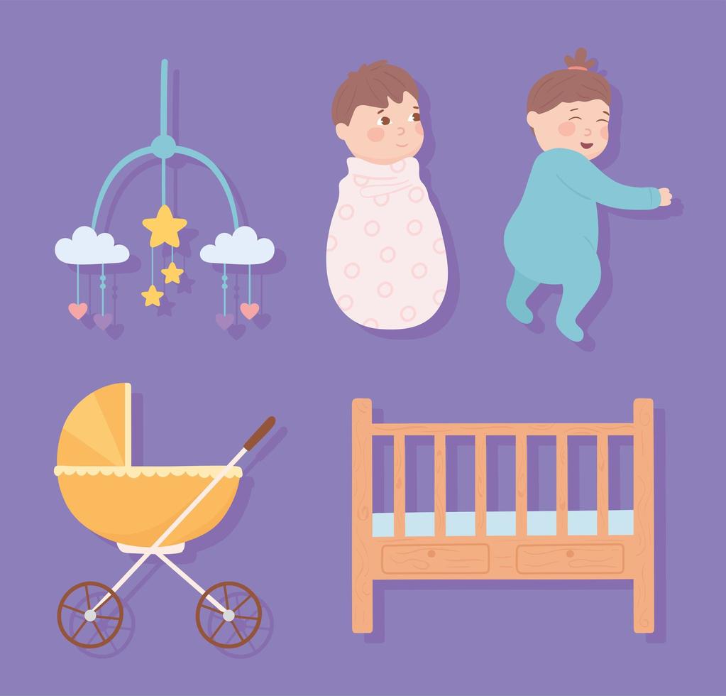 pictogrammen baby en kinderwagen vector