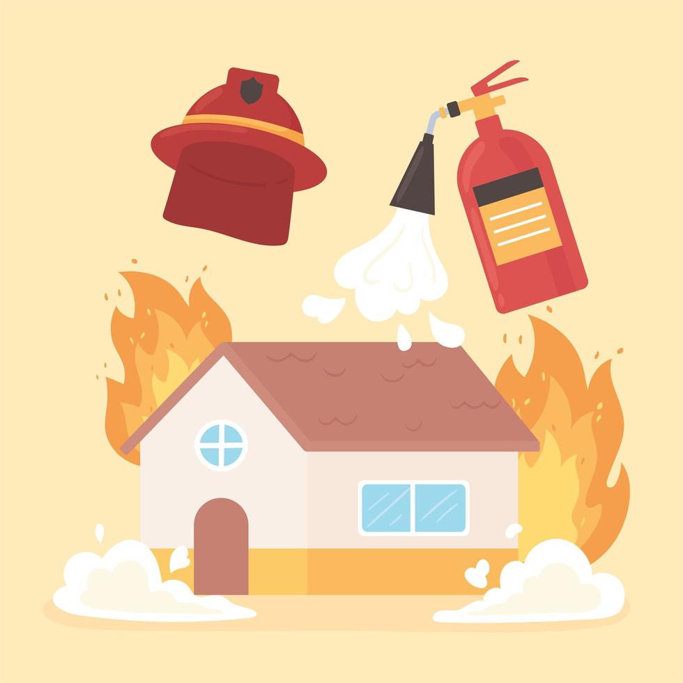 brandend huis brandblusser vector