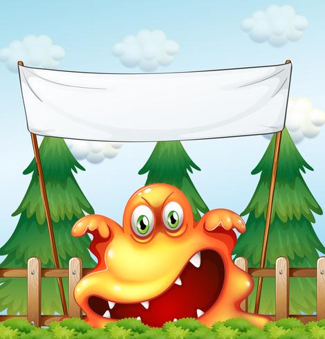 Een boos monster onder de lege banner vector