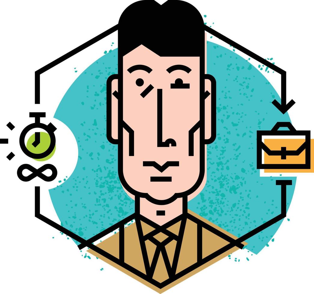 hoofd van de manager in een vlakke stijl. vector pictogram geïsoleerd op een witte achtergrond. het beeld van de jonge man is klaar voor de site en de pers. het karakter van het bedrijf. verkoopsmanager.