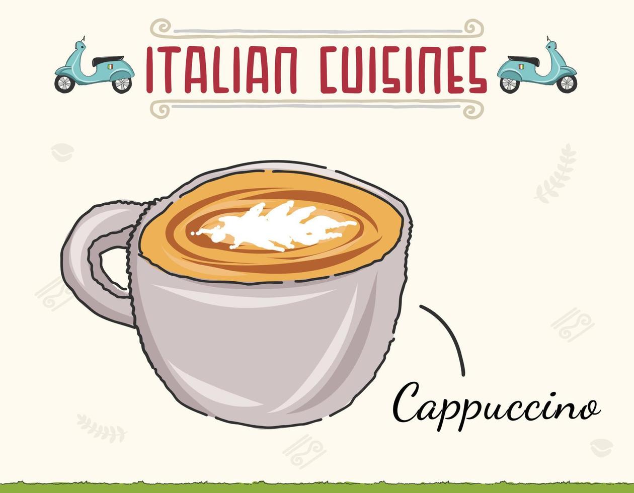 cappuccino koffie drinken. koffiekopje in doorlopende lijntekeningstijl. vector overzicht hand getekend voor koffie en bakkerij voor café menu.