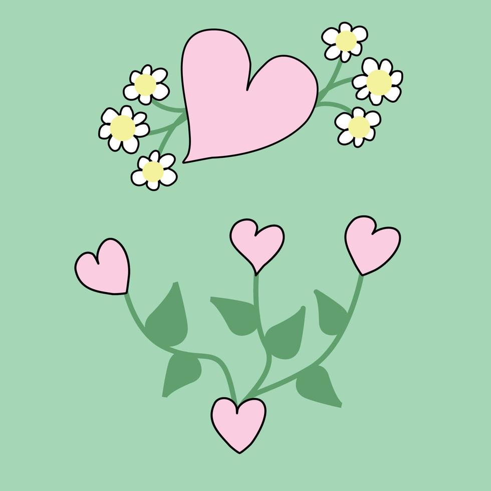 doodle handgetekende bloeiende harten vector
