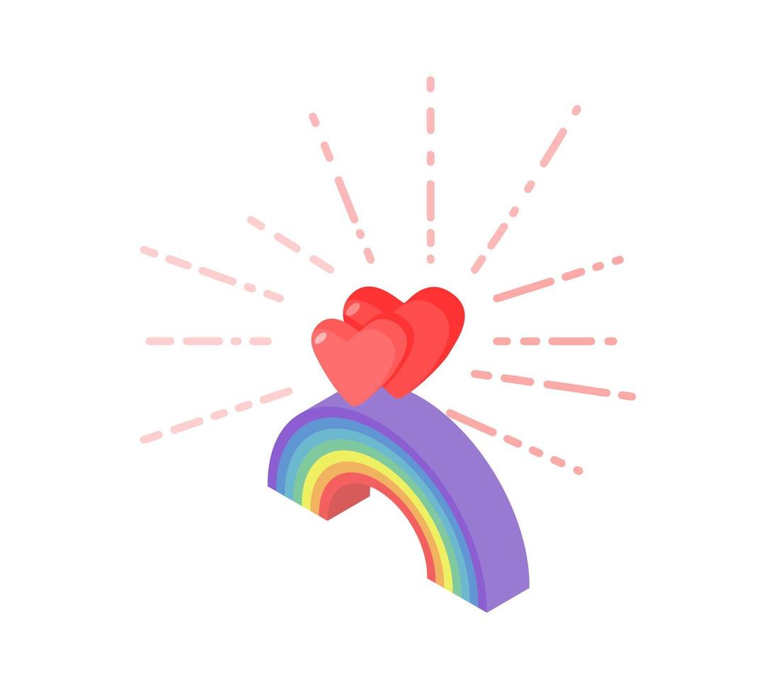 romantiek regenboog met schattige harten. vectorillustratie geïsoleerd op wit. romantiek concept voor Valentijnsdag, verjaardagen en bruiloft ontwerp. vector