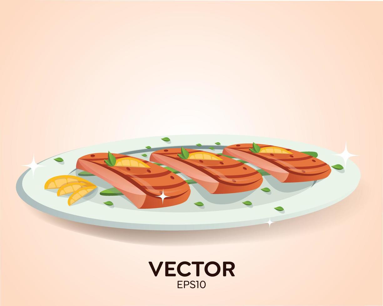 erg lekker gegrilde zalm op een bord lekker vector