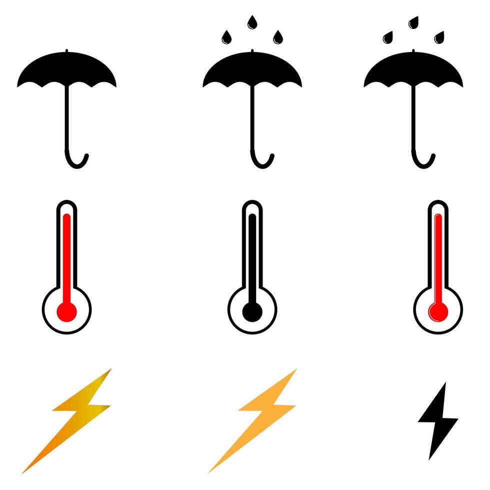klimaatelementen set paraplu thermometer bliksem vector
