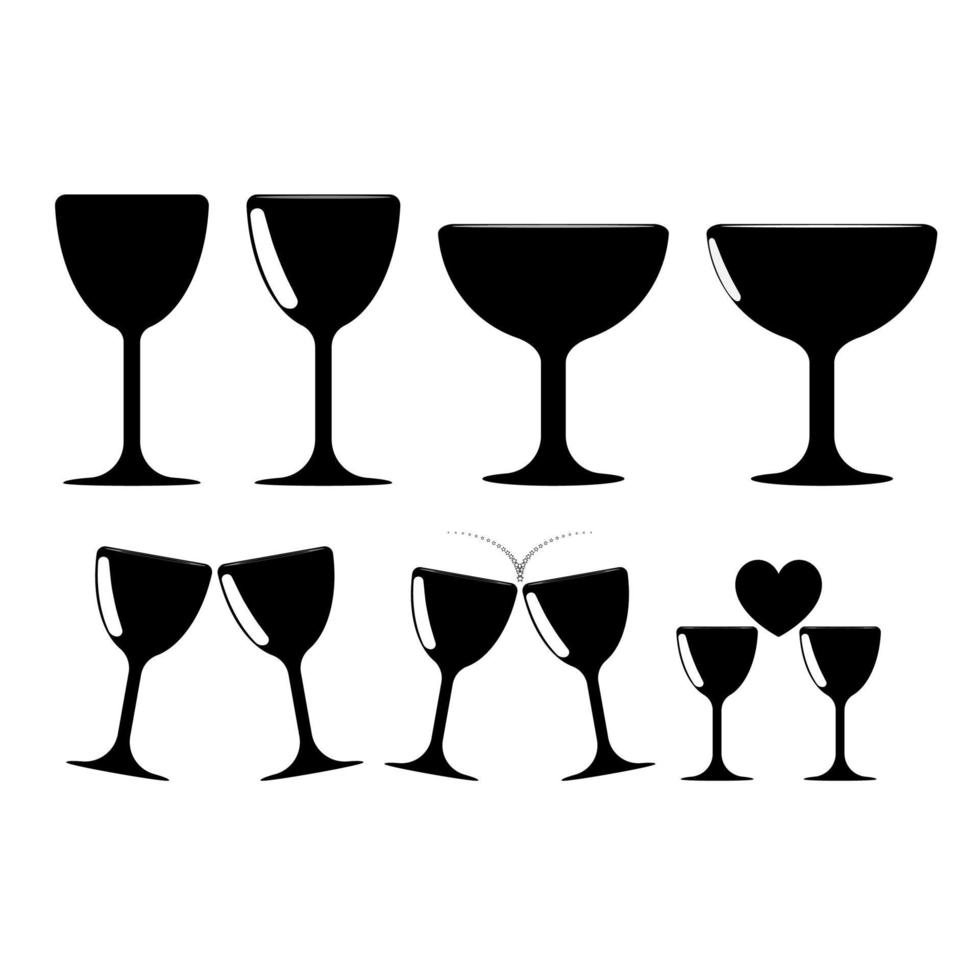 kom en glas set zwarte kleur vector