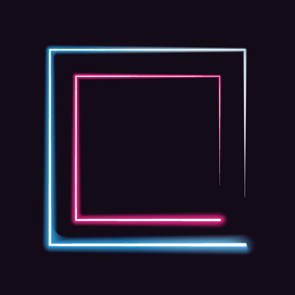 neon vierkante frame achtergrond. blauw en roze licht bewegende ontwerpsjabloon. vector illustratie