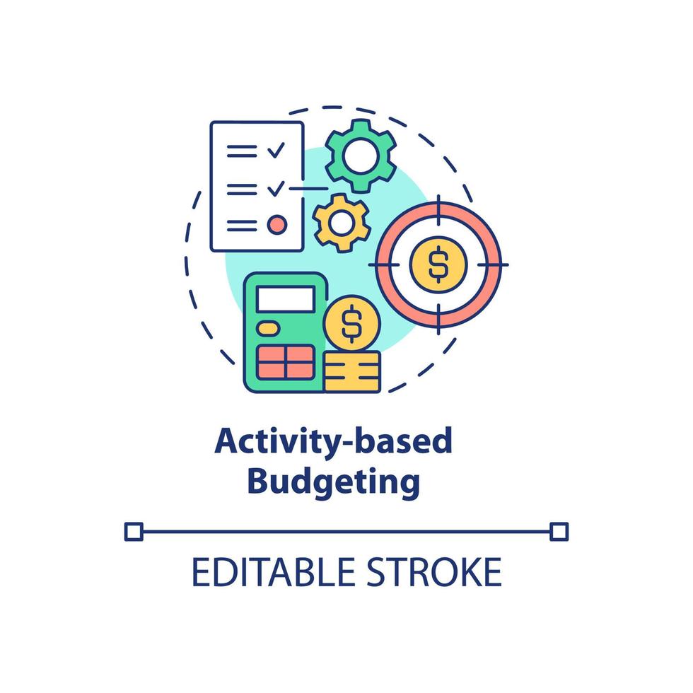 op activiteiten gebaseerd budgetteringsconcept icoon. bedrijf financiële doelen abstracte idee dunne lijn illustratie. geïsoleerde overzichtstekening. bewerkbare streek. roboto-medium, talloze pro-bold lettertypen gebruikt vector