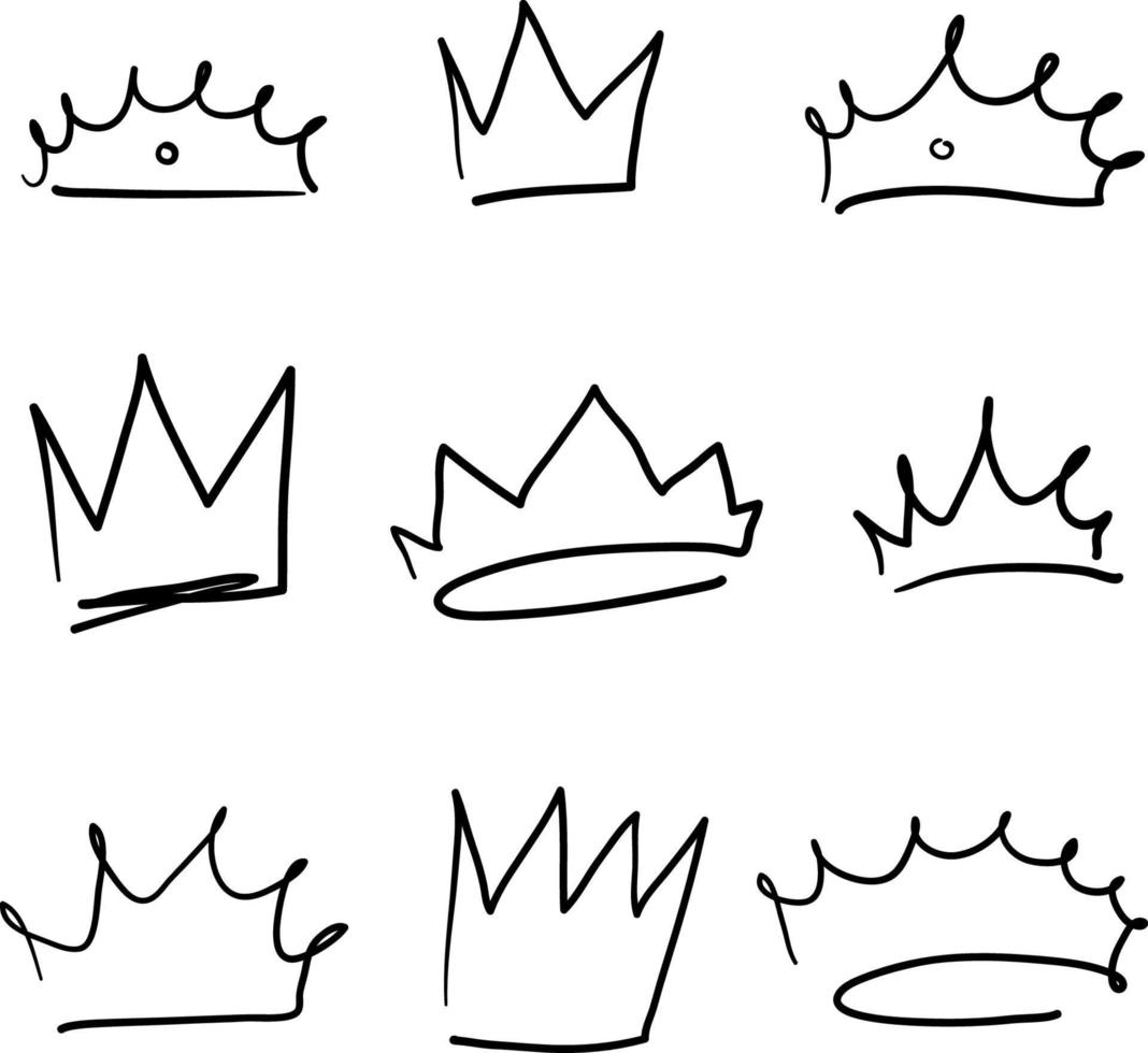doodle hand getrokken kroon koningin koninklijke prinses logo graffiti icoon met cartoon stijl geïsoleerde background vector