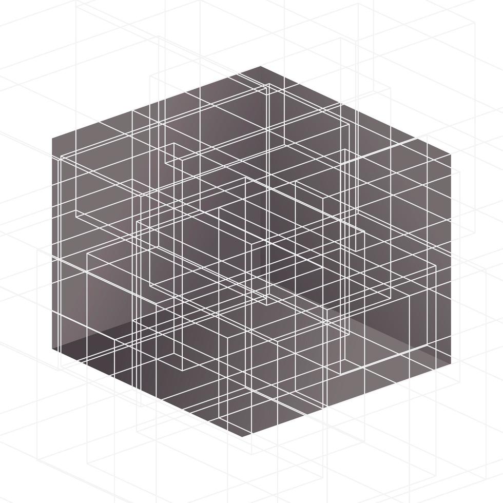 witte lijnen boven bruine kubus. vector