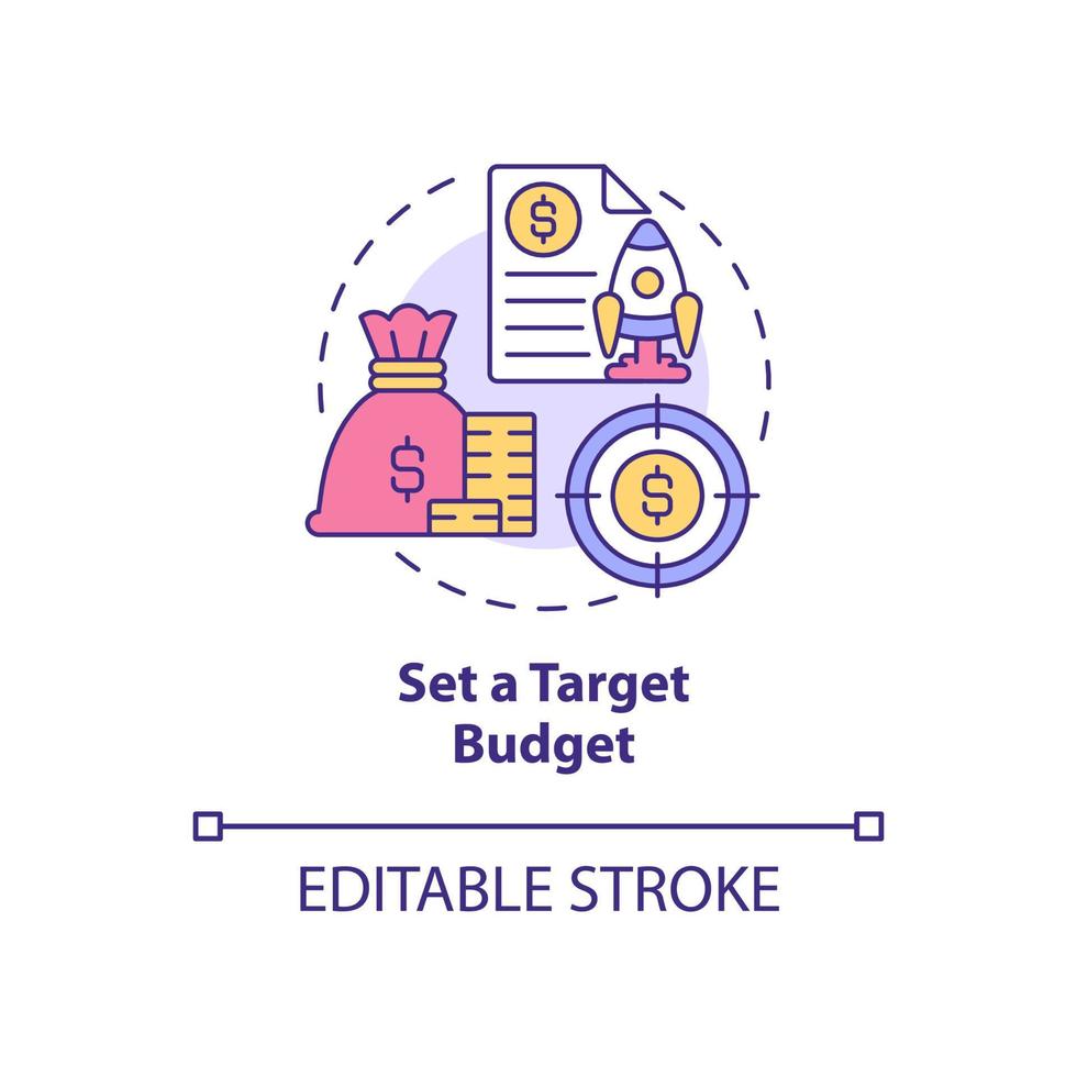 set doel budget concept icoon. uitgaven en inkomsten. opstarten budgettering abstract idee dunne lijn illustratie. geïsoleerde overzichtstekening. bewerkbare streek. roboto-medium, talloze pro-bold lettertypen gebruikt vector