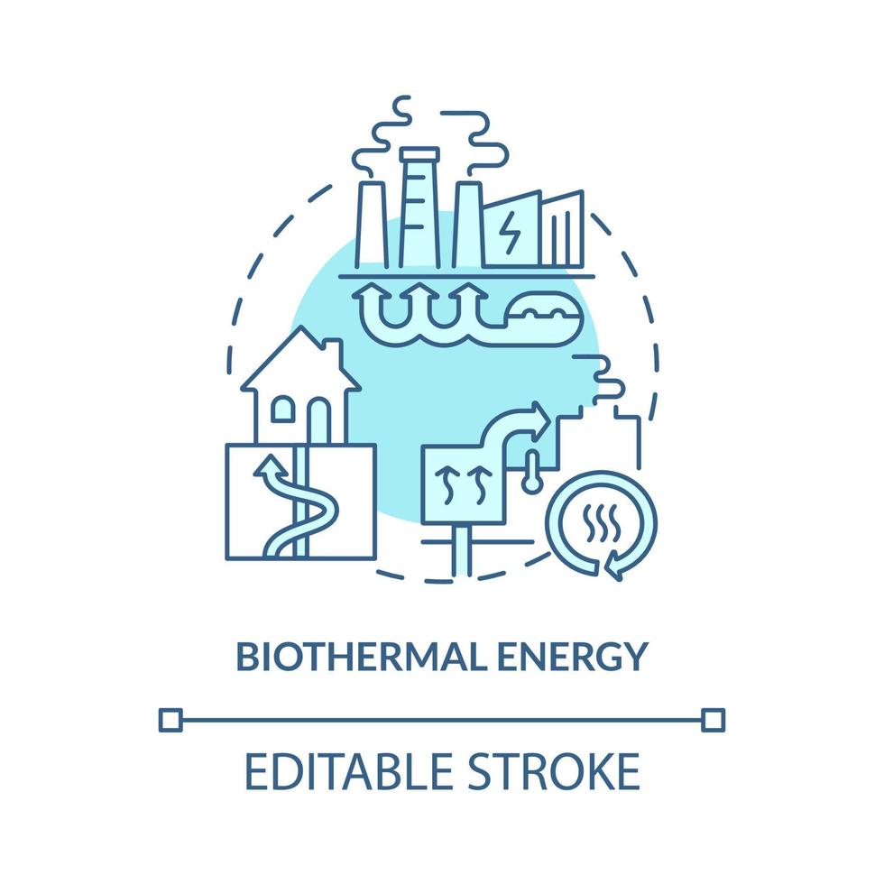 biothermische energie turkoois blauw concept icoon. organische materialen energie abstracte idee dunne lijn illustratie. geïsoleerde overzichtstekening. bewerkbare streek. roboto-medium, talloze pro-bold lettertypen gebruikt vector