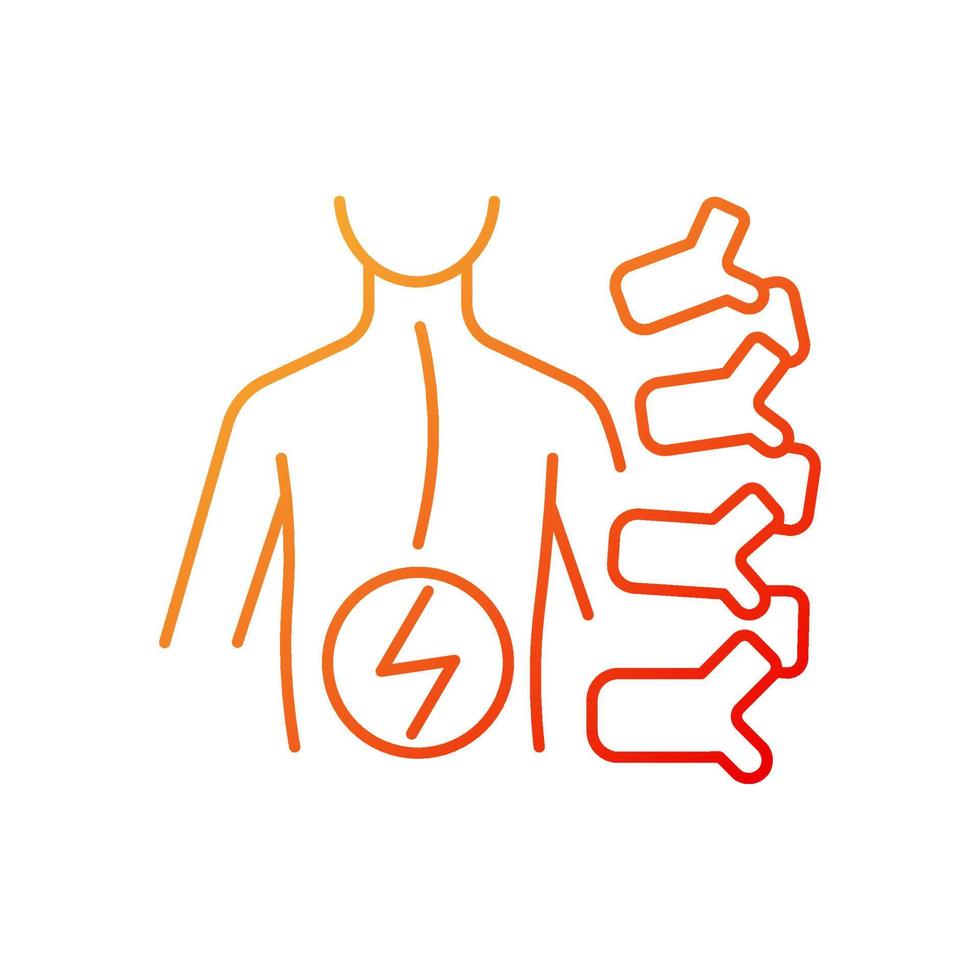 degeneratieve scoliose gradiënt lineaire vector pictogram. scoliose bij volwassenen. kromming van de wervelkolom. spinale botaandoening. dunne lijn kleur symbool. moderne stijlpictogram. vector geïsoleerde overzichtstekening