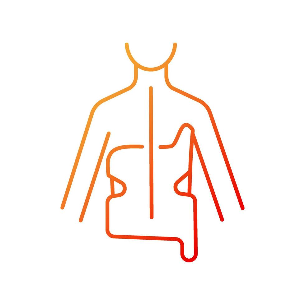 scoliose brace verloop lineaire vector pictogram. correctie van de wervelkolomcurve. preventie van spinale vervorming. ruggengraat orthese. dunne lijn kleur symbool. moderne stijlpictogram. vector geïsoleerde overzichtstekening