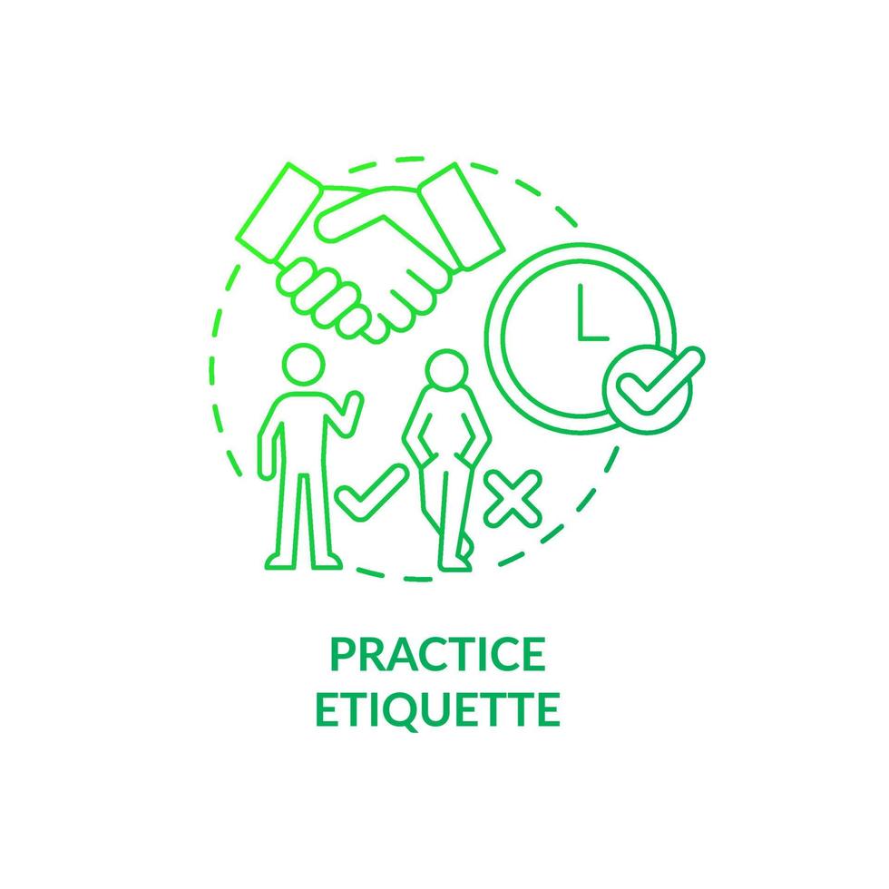 praktijk etiquette groen kleurverloop concept icoon. voorbereiden op sollicitatiegesprek abstracte idee dunne lijn illustratie. wees beleefd, positief. let op lichaamstaal. vector geïsoleerde omtrek kleur tekening