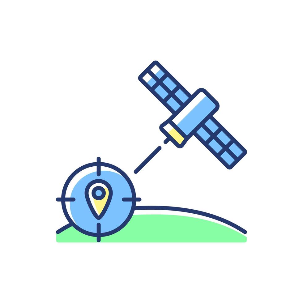 navigatiesatelliet blauw rgb-kleurpictogram. op satellieten gebaseerd radionavigatiesysteem. gps-positionering. dunne lijn aanpasbare illustratie. geïsoleerde vectorillustratie. eenvoudige gevulde lijntekening vector