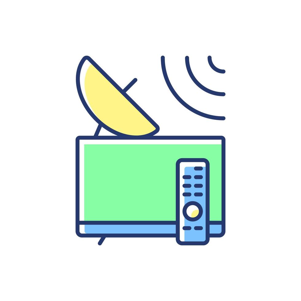 satelliettelevisie blauw, groen rgb-kleurenpictogram. wereldwijde telecommunicatienetwerkverbinding. dunne lijn aanpasbare illustratie. geïsoleerde vectorillustratie. eenvoudige gevulde lijntekening vector