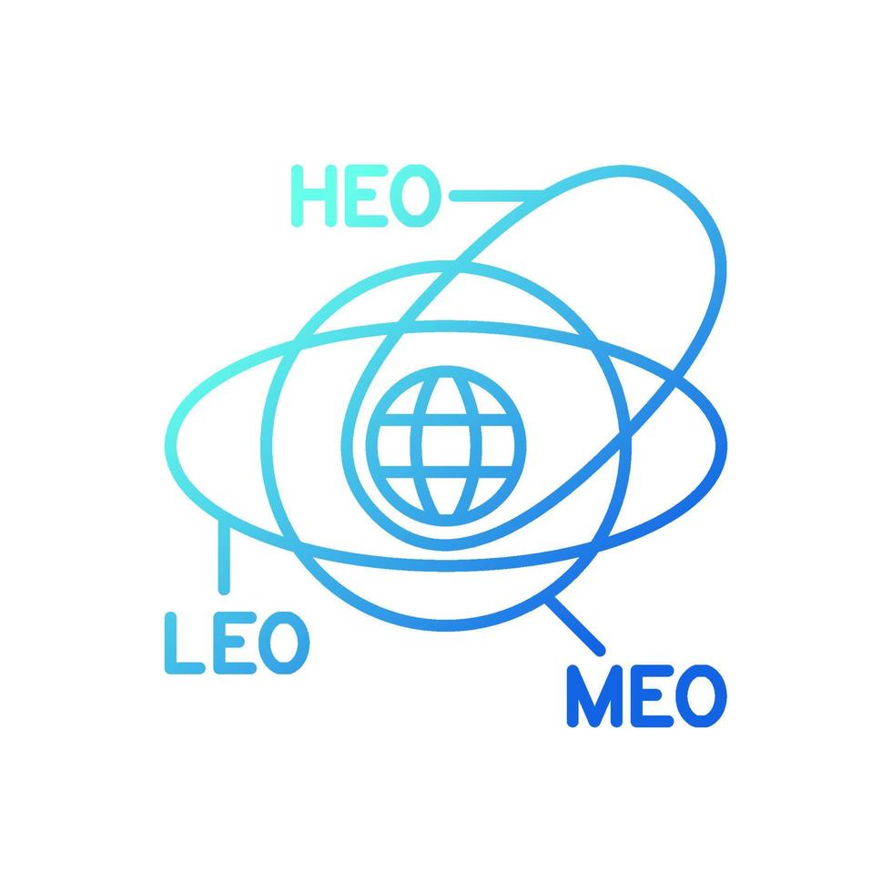 geocentrische baan type satellieten gradiënt lineaire vector pictogram. rotatie van hemellichamen in een geostationaire baan. dunne lijn kleur symbool. moderne stijlpictogram. vector geïsoleerde overzichtstekening